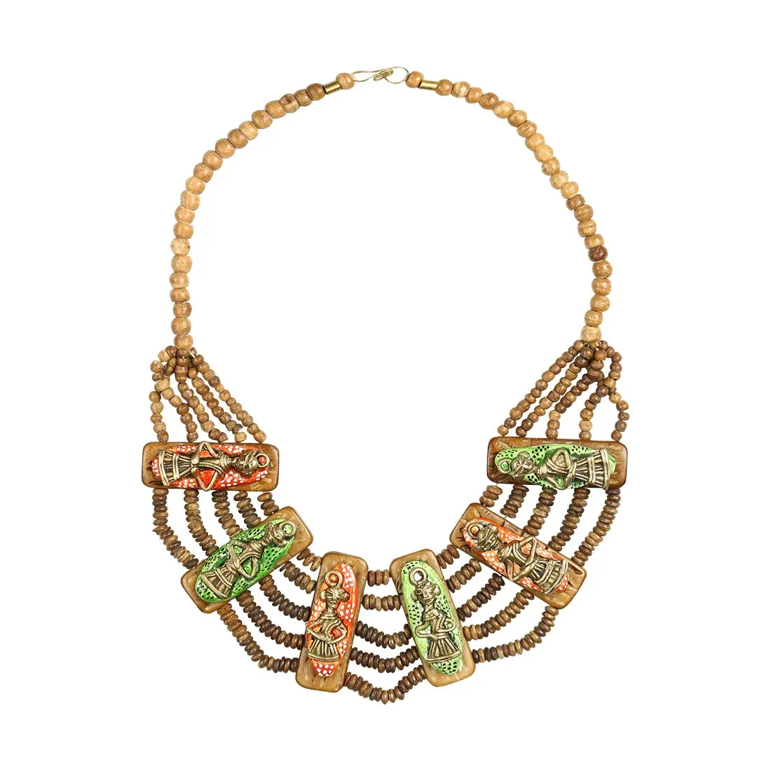 'Tribal Men Beaded' Bohemian Brass Necklace Handcrafted In Dhokra Art (Bib)
