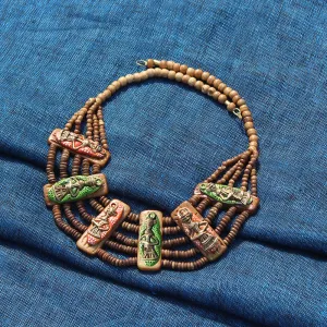'Tribal Men Beaded' Bohemian Brass Necklace Handcrafted In Dhokra Art (Bib)