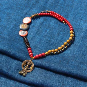 'Tribal Men Beaded' Warli Hand-painted Bohemian Brass Necklace Handcrafted In Dhokra Art (Matinee)