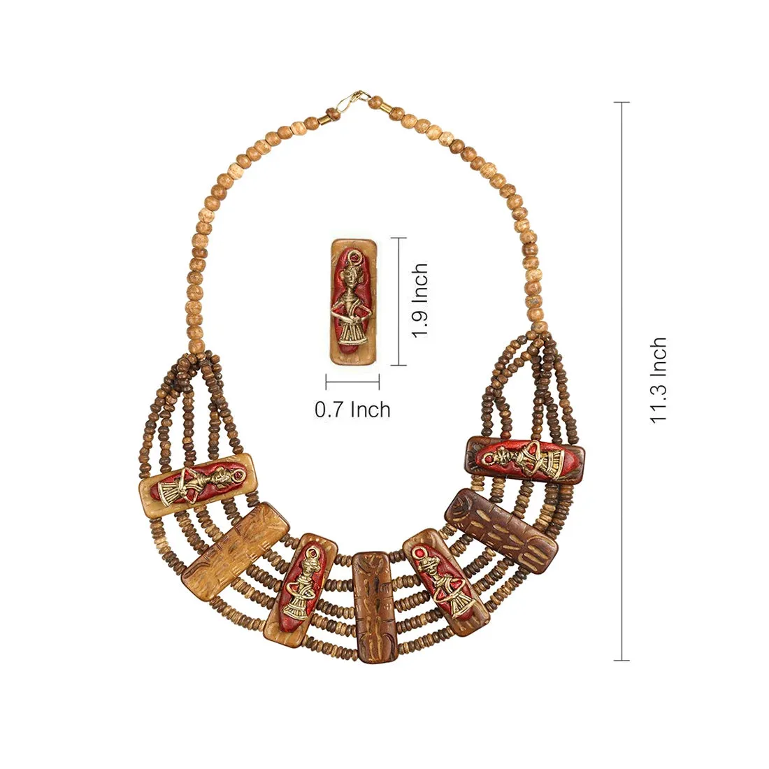 'Tribal Men Carved' Bohemian Brass Necklace Handcrafted In Dhokra Art (Bib)