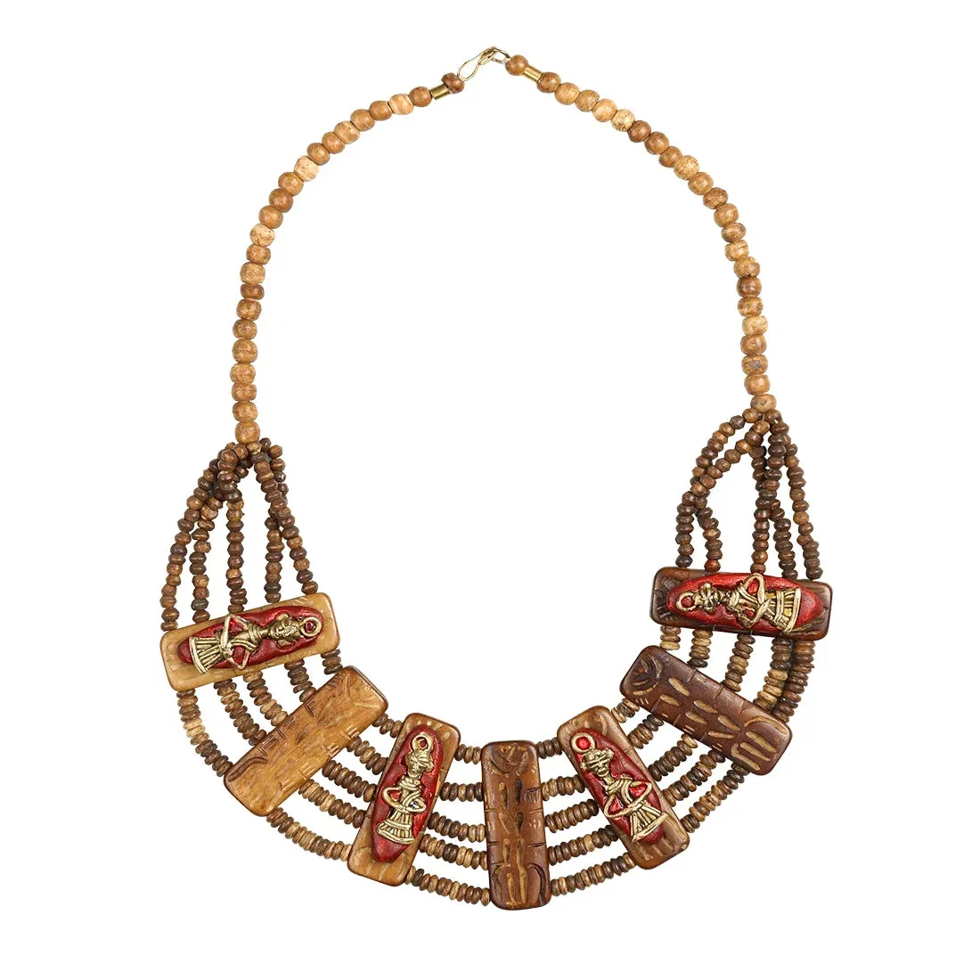 'Tribal Men Carved' Bohemian Brass Necklace Handcrafted In Dhokra Art (Bib)
