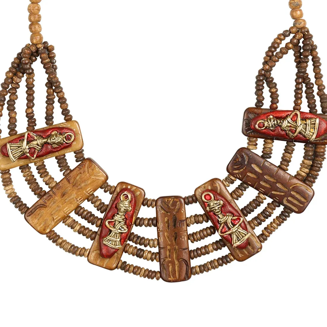 'Tribal Men Carved' Bohemian Brass Necklace Handcrafted In Dhokra Art (Bib)