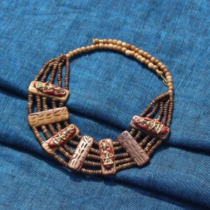'Tribal Men Carved' Bohemian Brass Necklace Handcrafted In Dhokra Art (Bib)