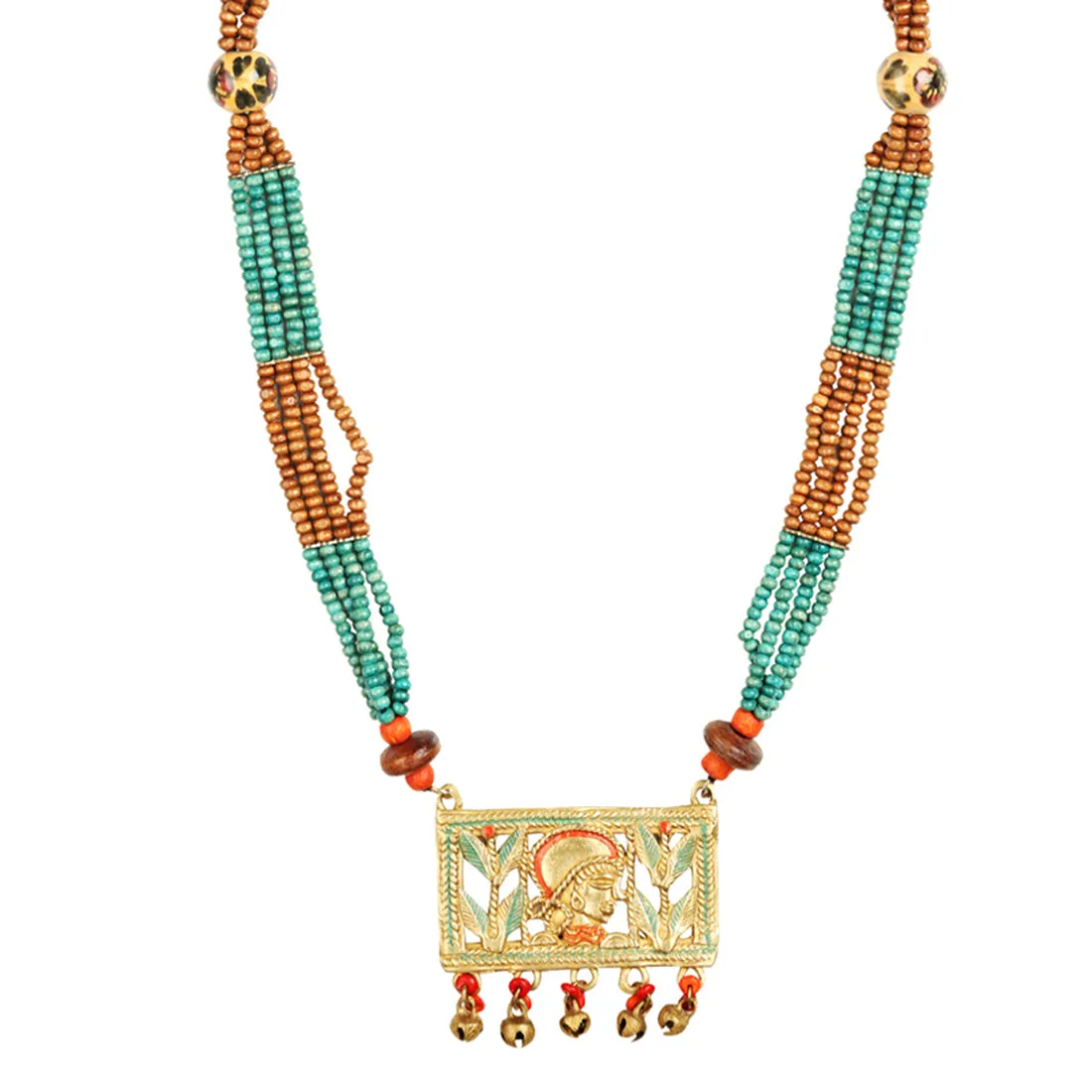 'Tribal Queen Beaded' Bohemian Brass Necklace Handcrafted In Dhokra Art (Matinee)