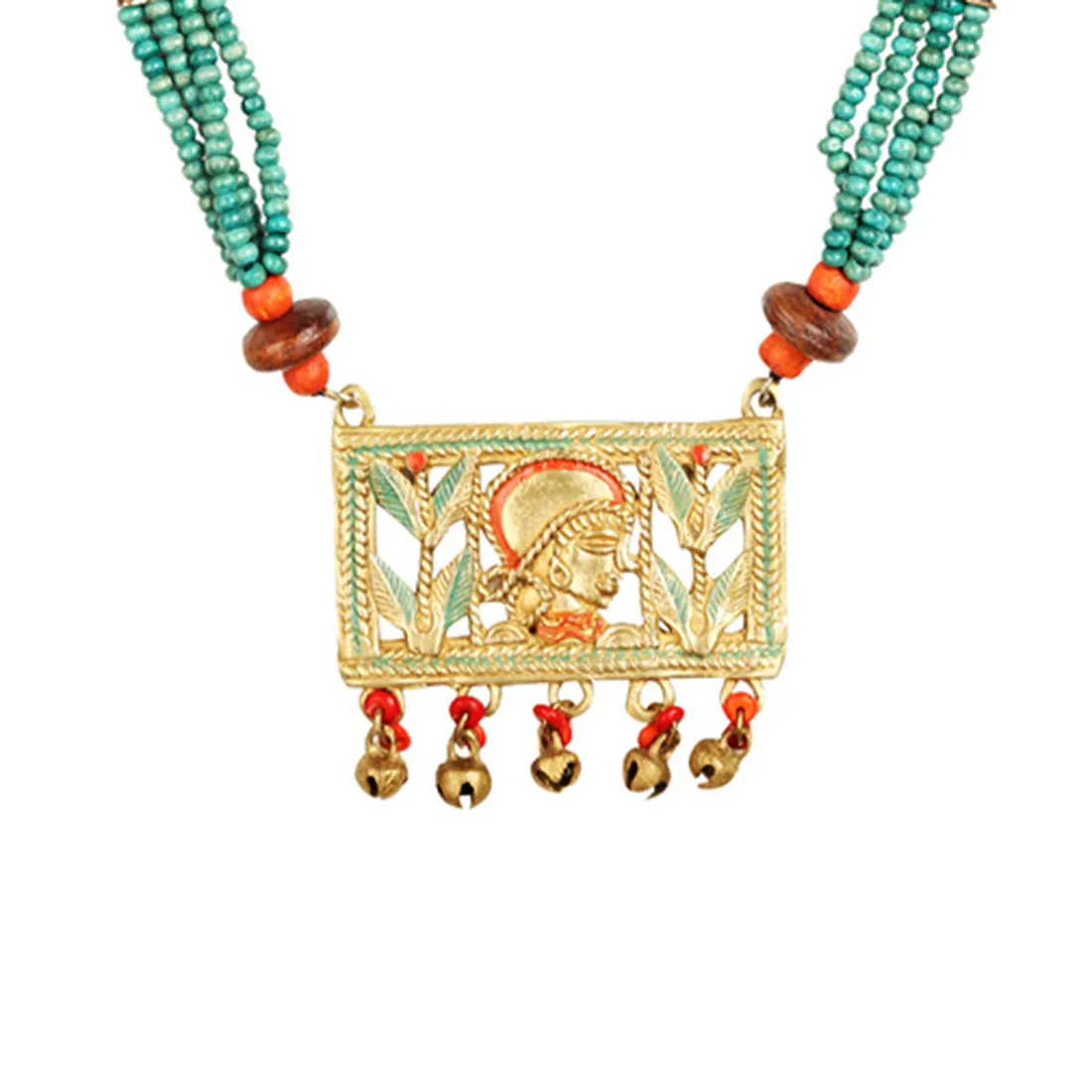 'Tribal Queen Beaded' Bohemian Brass Necklace Handcrafted In Dhokra Art (Matinee)