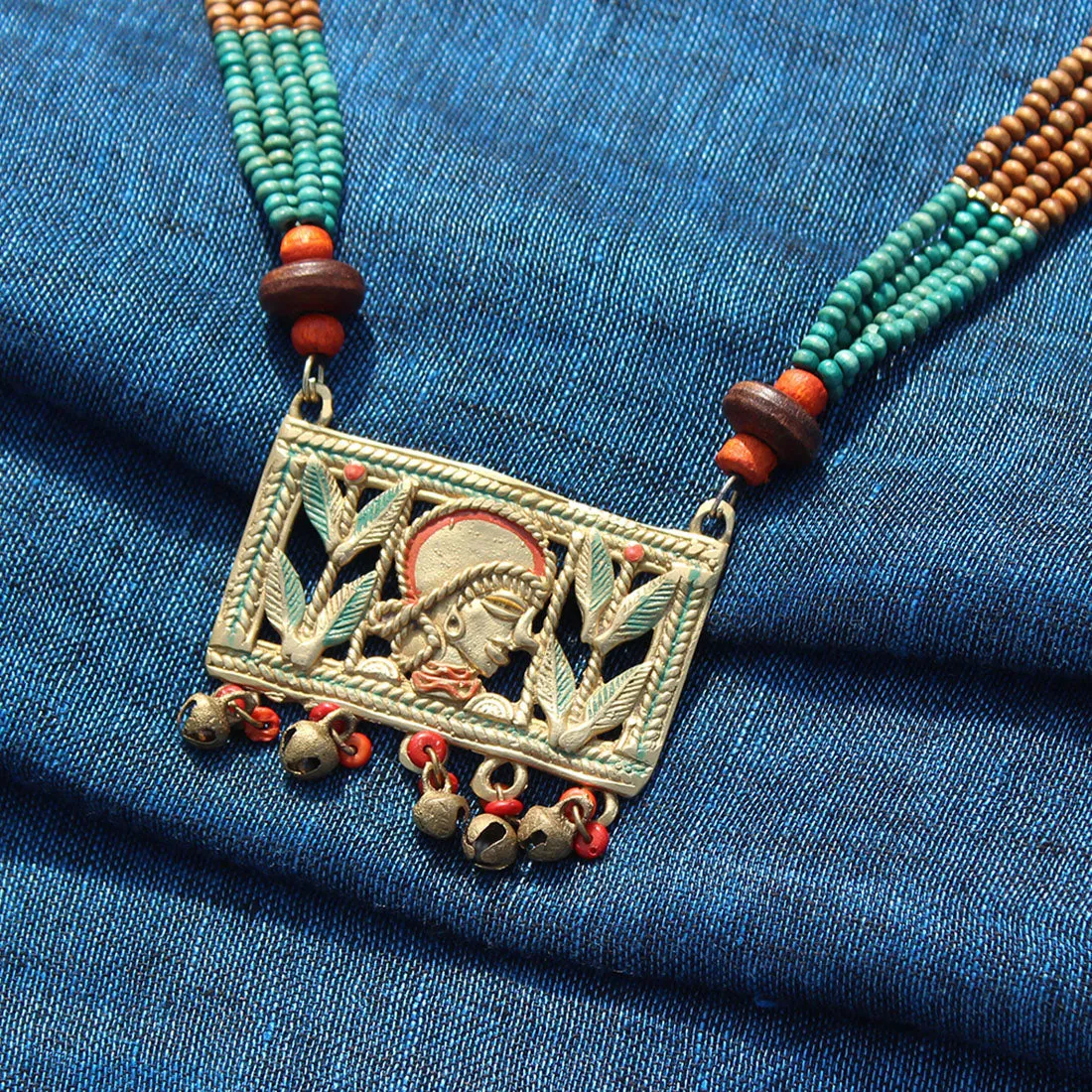 'Tribal Queen Beaded' Bohemian Brass Necklace Handcrafted In Dhokra Art (Matinee)