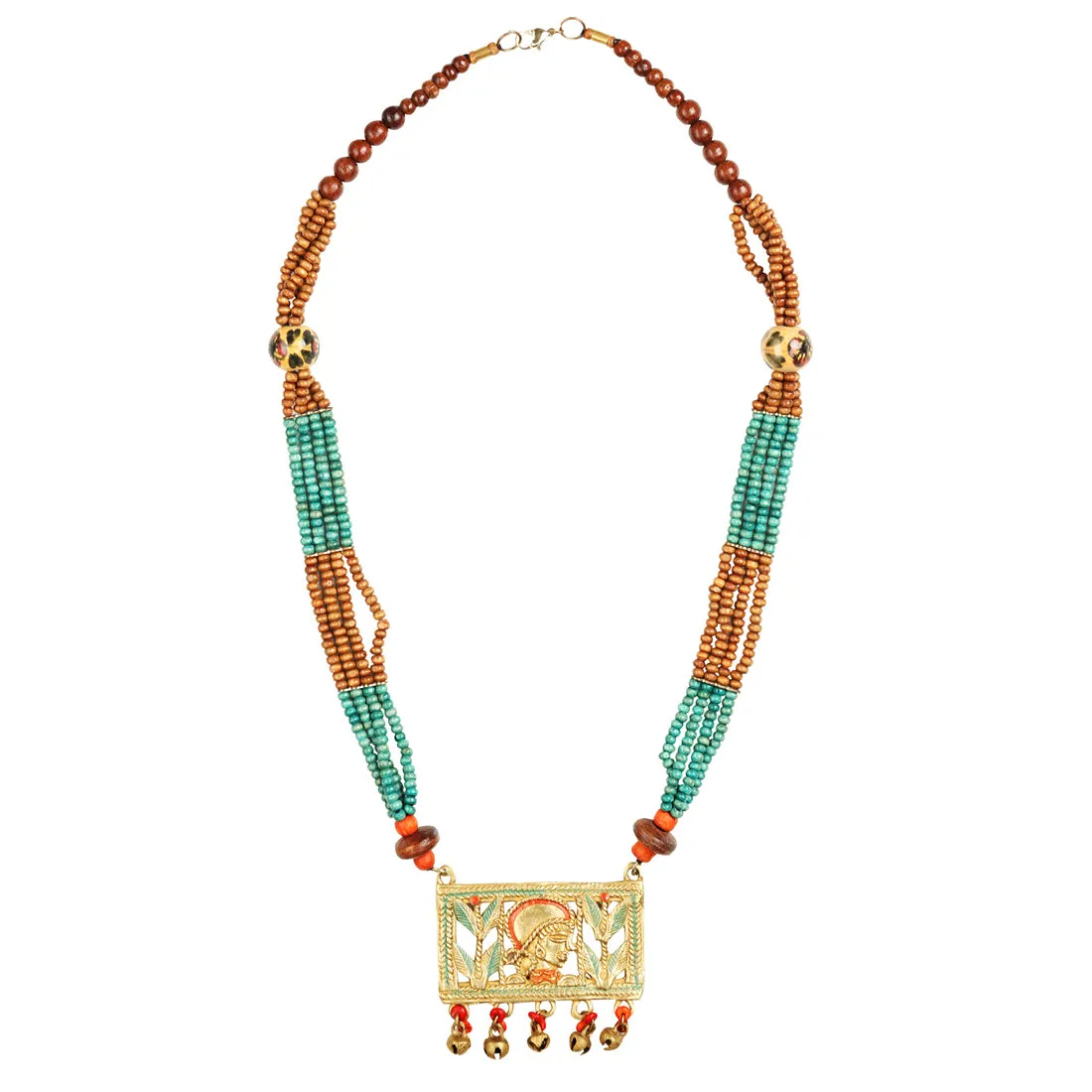'Tribal Queen Beaded' Bohemian Brass Necklace Handcrafted In Dhokra Art (Matinee)