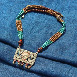 'Tribal Queen Beaded' Bohemian Brass Necklace Handcrafted In Dhokra Art (Matinee)
