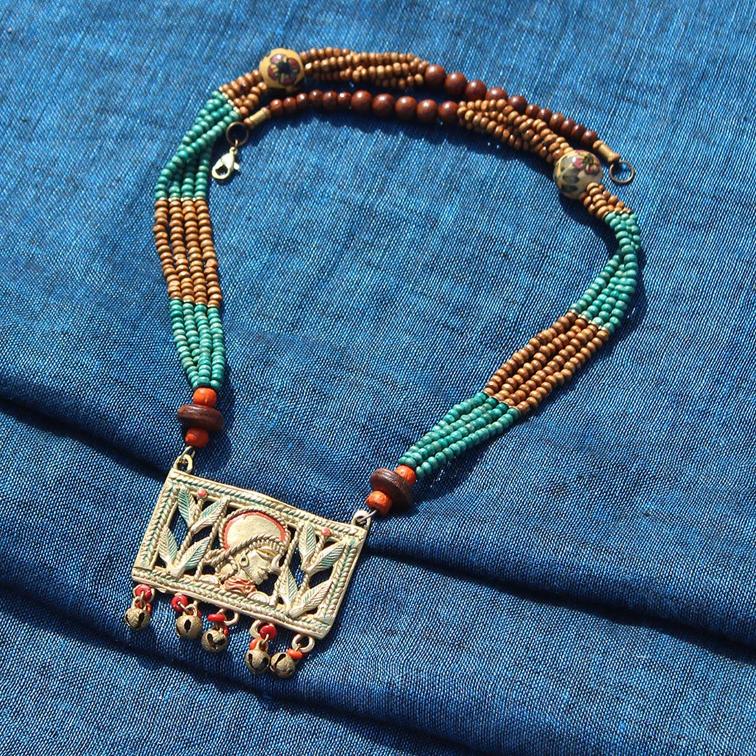 'Tribal Queen Beaded' Bohemian Brass Necklace Handcrafted In Dhokra Art (Matinee)
