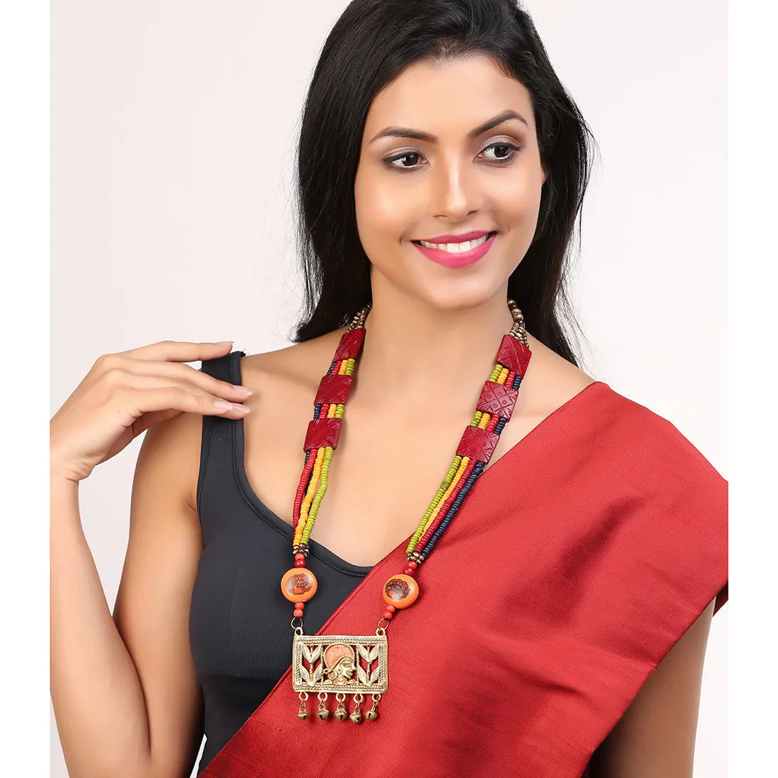'Tribal Queen Floral' Bohemian Brass Necklace Handcrafted In Dhokra Art (Matinee)