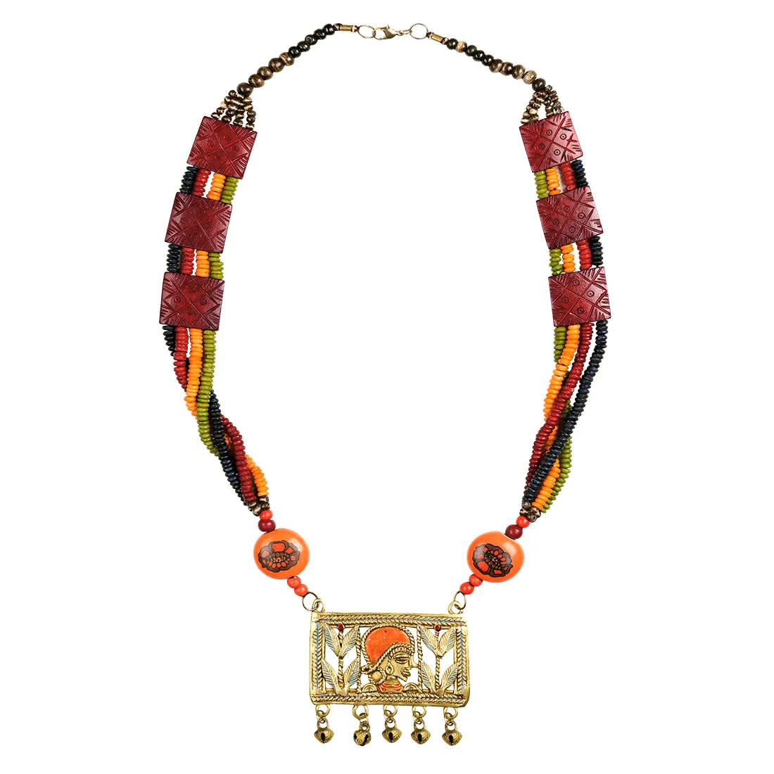 'Tribal Queen Floral' Bohemian Brass Necklace Handcrafted In Dhokra Art (Matinee)