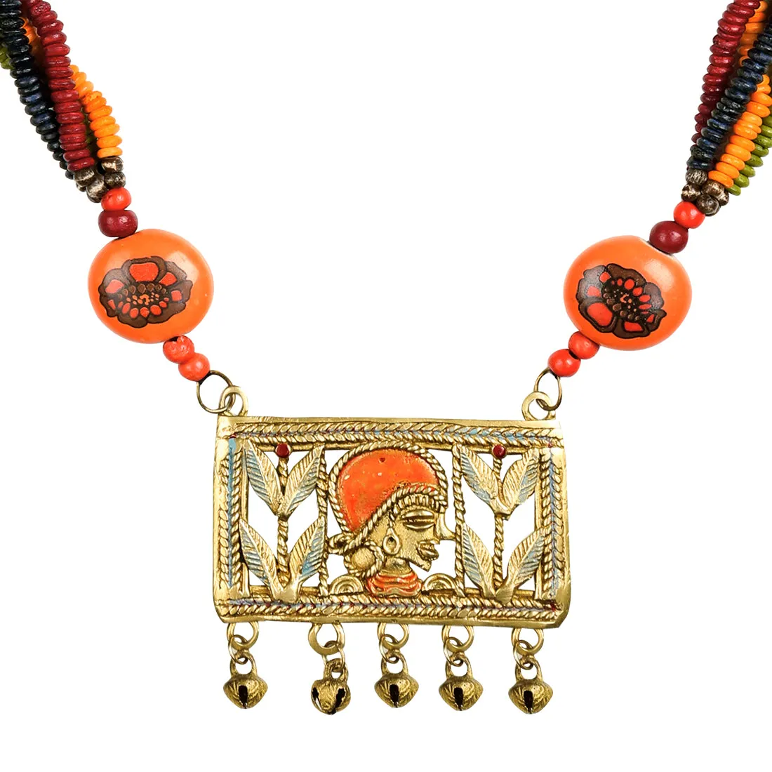'Tribal Queen Floral' Bohemian Brass Necklace Handcrafted In Dhokra Art (Matinee)