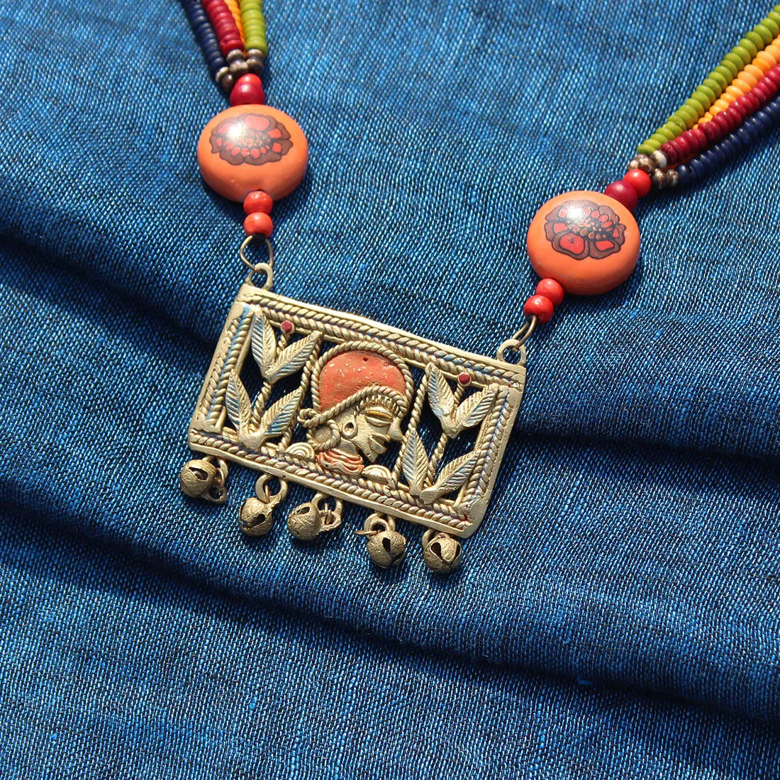 'Tribal Queen Floral' Bohemian Brass Necklace Handcrafted In Dhokra Art (Matinee)