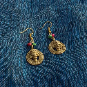 'Tribal Round Faces' Bohemian Brass Earrings Handcrafted In Dhokra Art