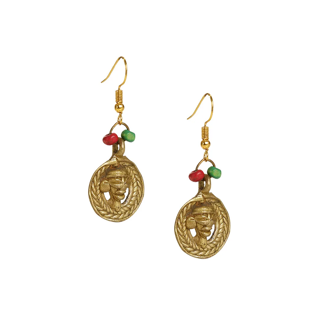 'Tribal Round Faces' Bohemian Brass Earrings Handcrafted In Dhokra Art