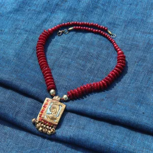 'Tribal Warrior Beaded' Bohemian Brass Necklace Handcrafted In Dhokra Art (Matinee)