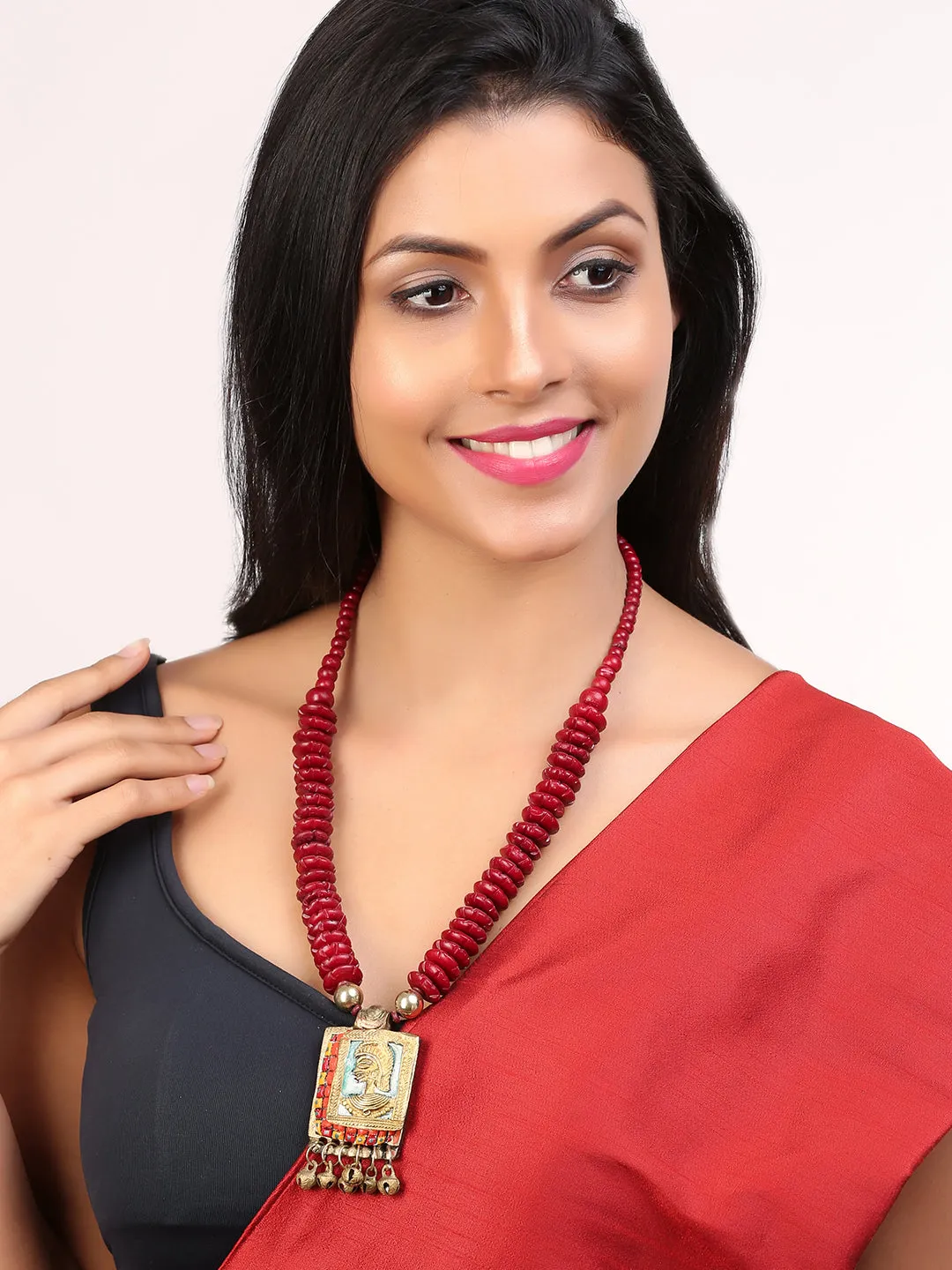 'Tribal Warrior Beaded' Bohemian Brass Necklace Handcrafted In Dhokra Art (Matinee)