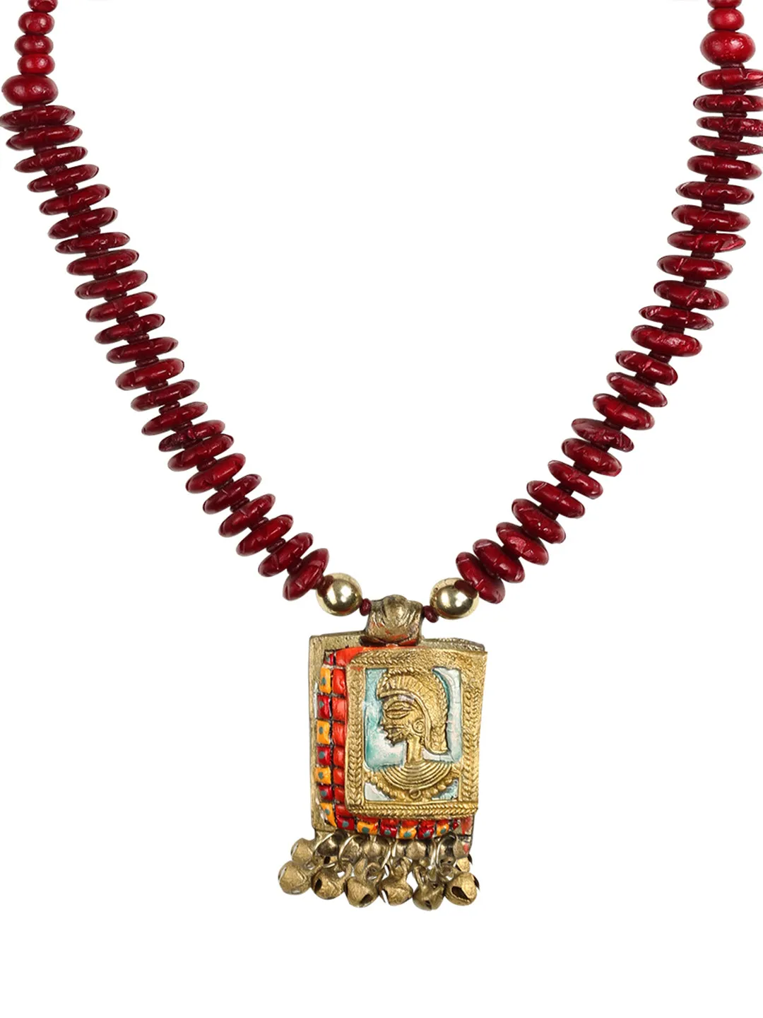 'Tribal Warrior Beaded' Bohemian Brass Necklace Handcrafted In Dhokra Art (Matinee)