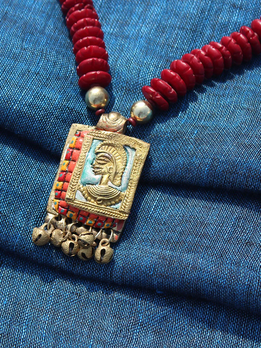 'Tribal Warrior Beaded' Bohemian Brass Necklace Handcrafted In Dhokra Art (Matinee)