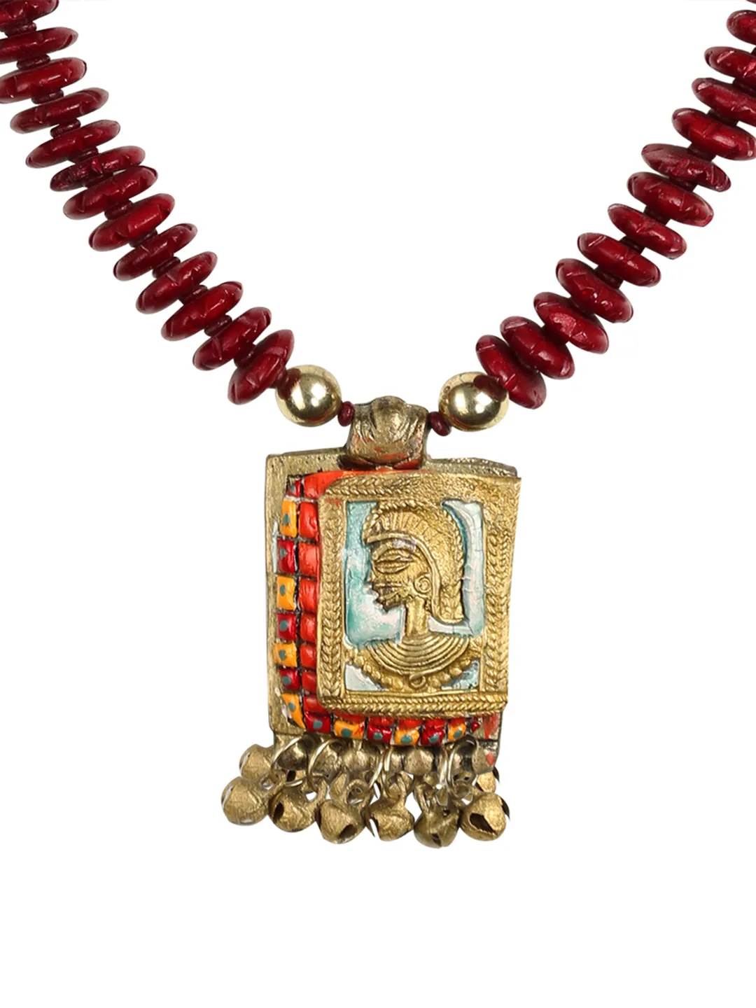 'Tribal Warrior Beaded' Bohemian Brass Necklace Handcrafted In Dhokra Art (Matinee)