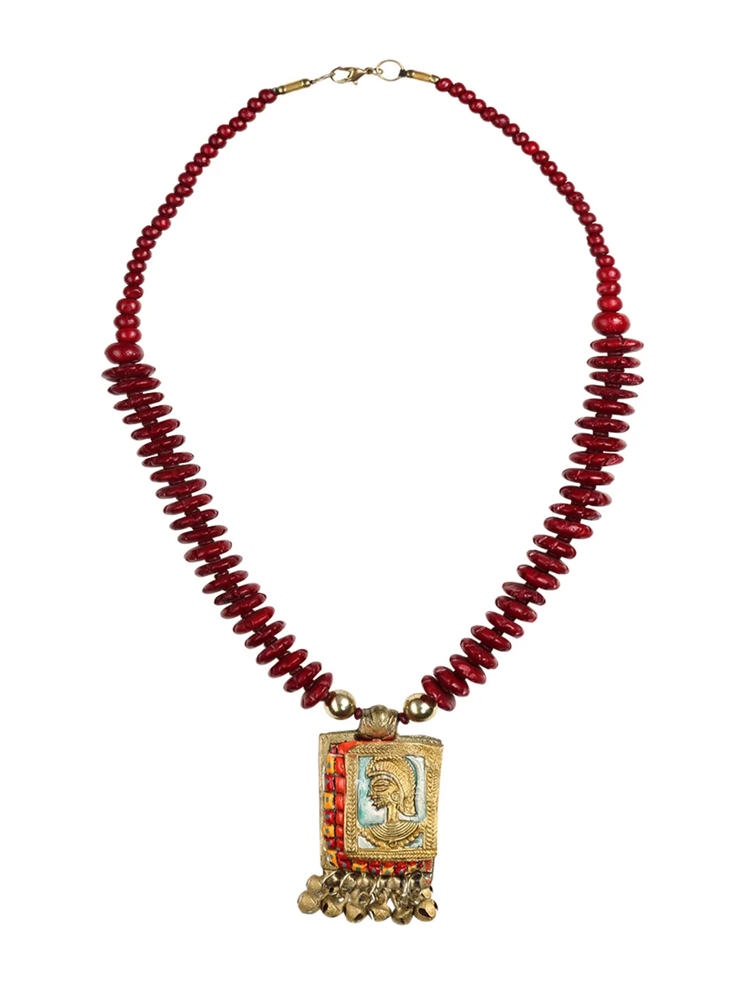 'Tribal Warrior Beaded' Bohemian Brass Necklace Handcrafted In Dhokra Art (Matinee)