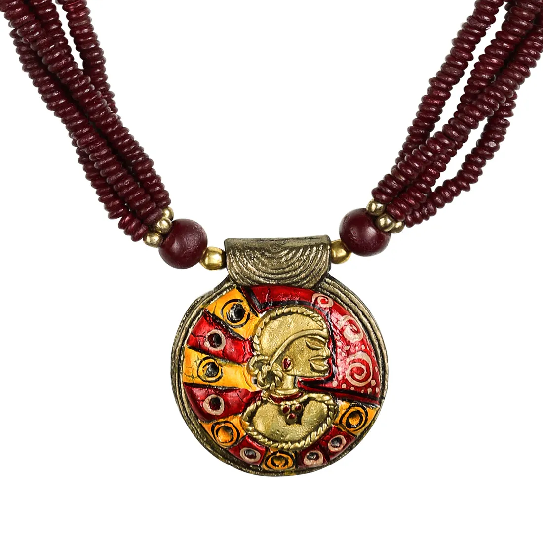 'Tribal Woman Beaded' Bohemian Brass Necklace Handcrafted In Dhokra Art (Bib)
