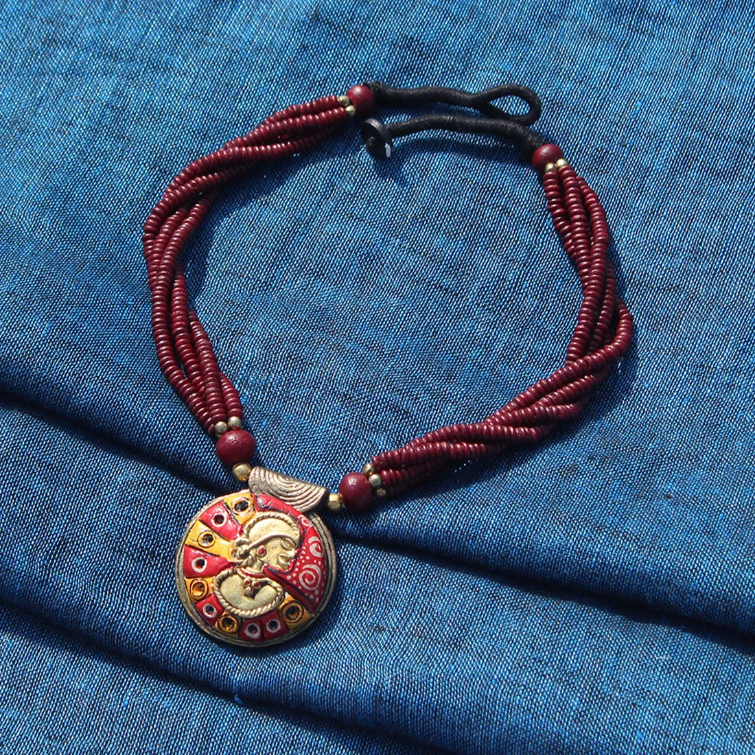 'Tribal Woman Beaded' Bohemian Brass Necklace Handcrafted In Dhokra Art (Bib)
