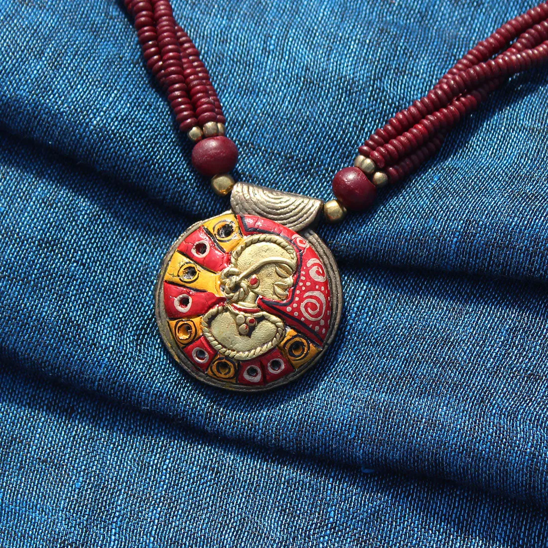 'Tribal Woman Beaded' Bohemian Brass Necklace Handcrafted In Dhokra Art (Bib)