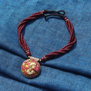'Tribal Woman Beaded' Bohemian Brass Necklace Handcrafted In Dhokra Art (Bib)