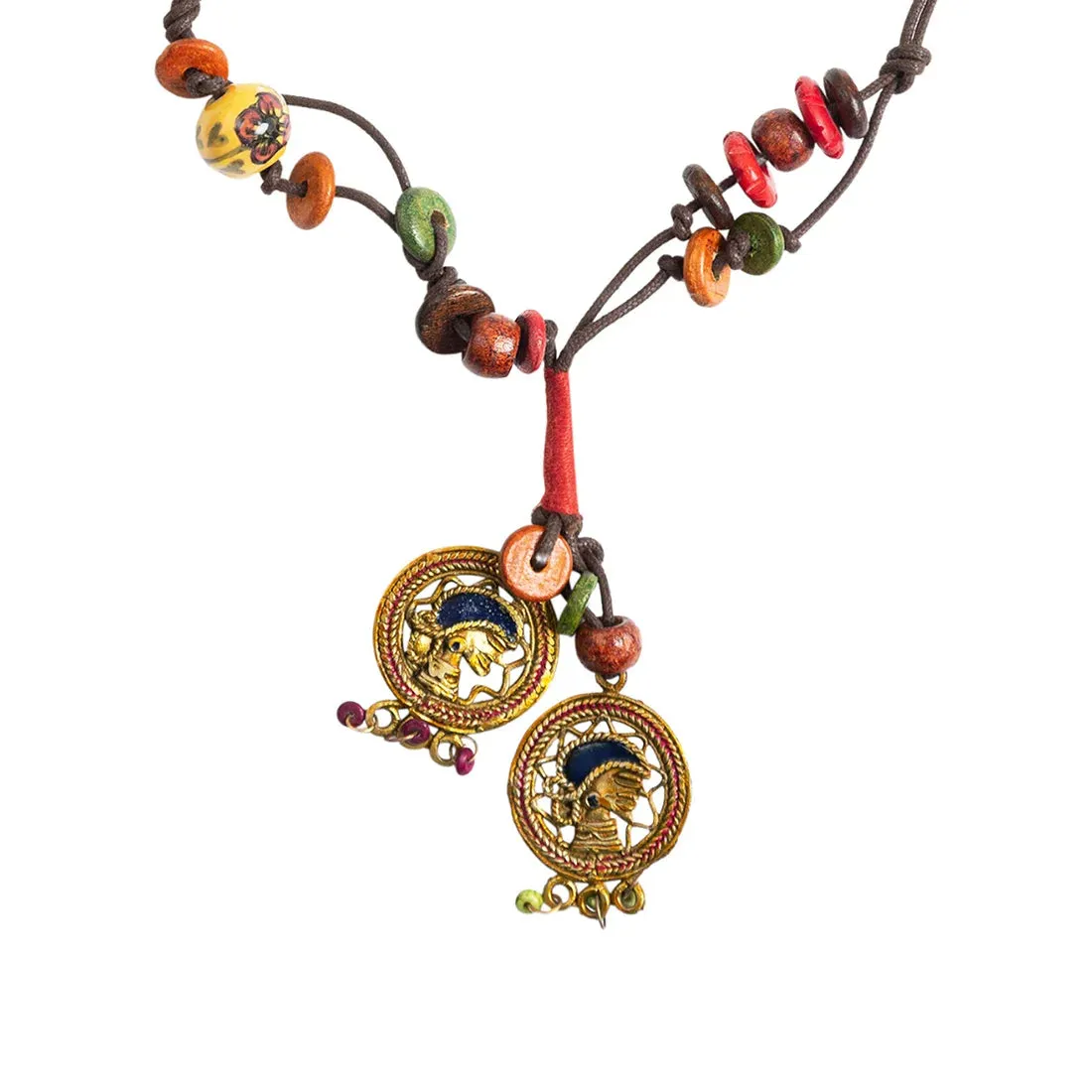 'Tribal Women' Bohemian Beaded Brass Necklace (Dhokra Art, Handcrafted)