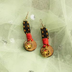'Tribal Women' Bohemian Beaded Coconut Shell & Brass Earrings (Dhokra Art, Handcrafted)