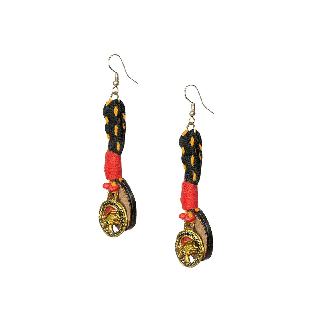 'Tribal Women' Bohemian Beaded Coconut Shell & Brass Earrings (Dhokra Art, Handcrafted)