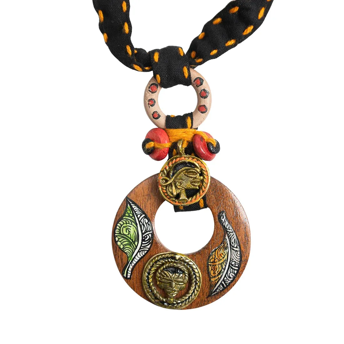 'Tribal Women' Bohemian Sheesham Wooden & Brass Necklace (Dhokra Art, Handcrafted & Hand-Painted)