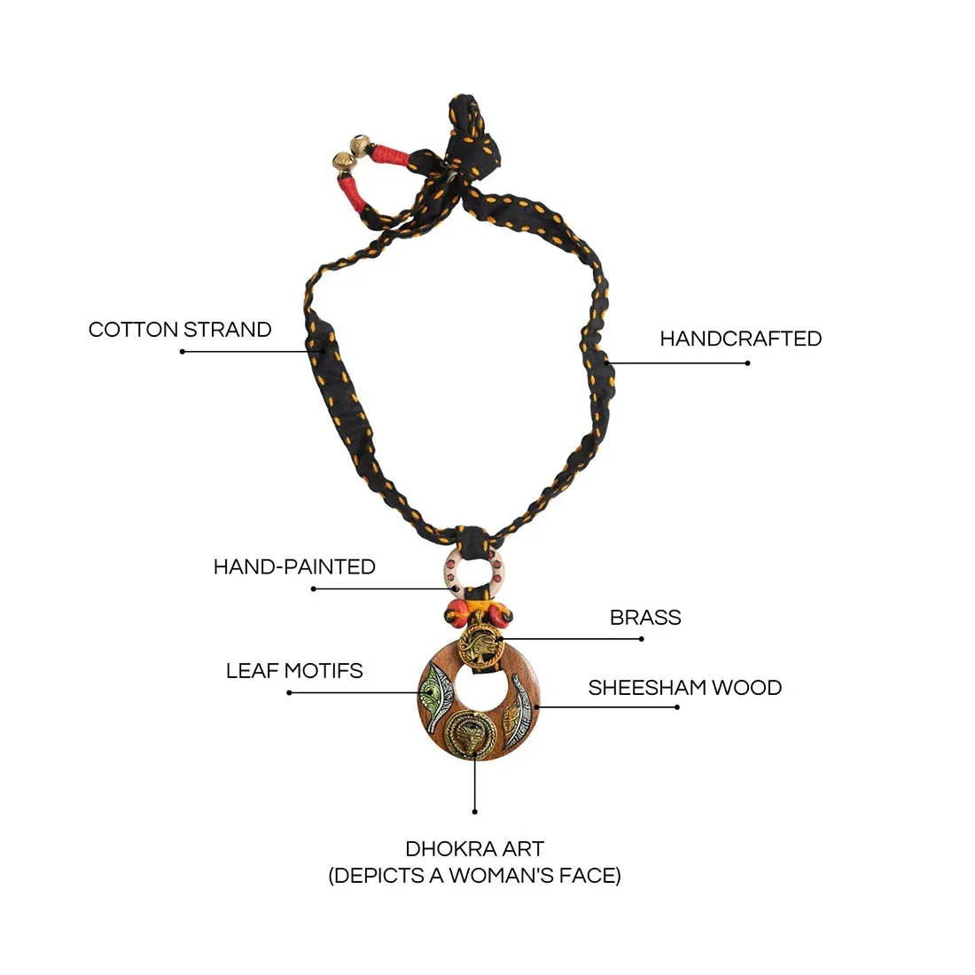 'Tribal Women' Bohemian Sheesham Wooden & Brass Necklace (Dhokra Art, Handcrafted & Hand-Painted)