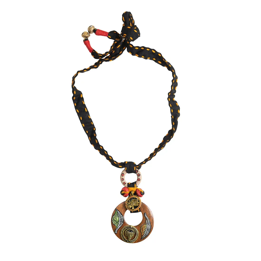'Tribal Women' Bohemian Sheesham Wooden & Brass Necklace (Dhokra Art, Handcrafted & Hand-Painted)