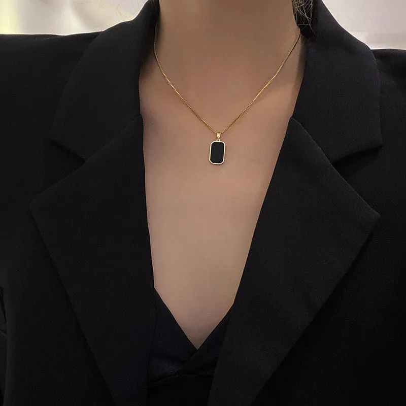 Unisex Simple and Elegant Rectangular Pendant Titanium Steel Necklace