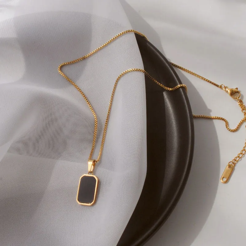 Unisex Simple and Elegant Rectangular Pendant Titanium Steel Necklace
