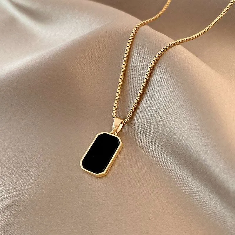 Unisex Simple and Elegant Rectangular Pendant Titanium Steel Necklace