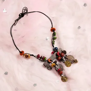 'Vibrant Beads' Bohemian Beaded Sheesham Wooden & Brass Necklace (Dhokra Art, Handcrafted)