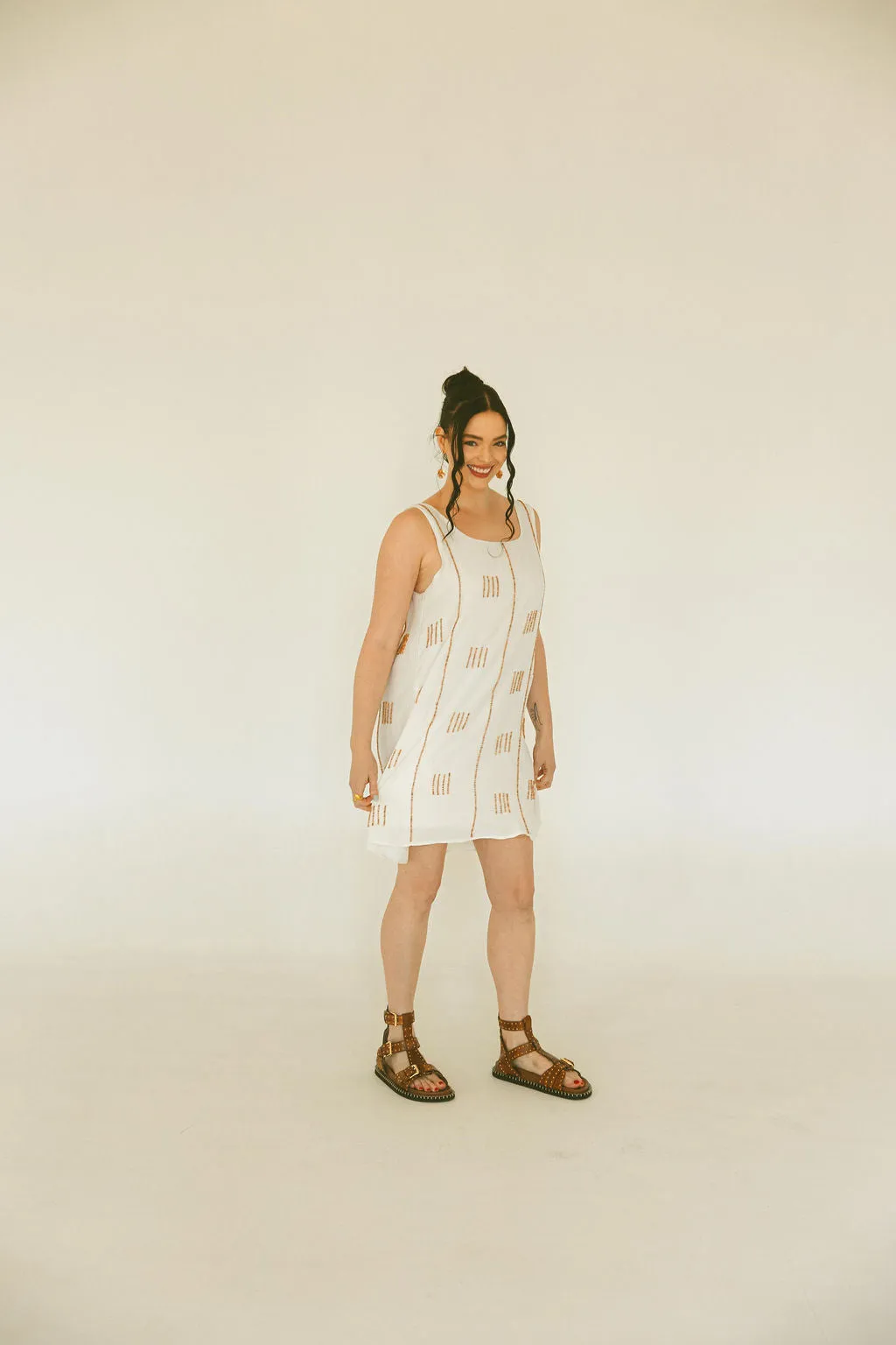 Wood Beaded Tank Mini Dress