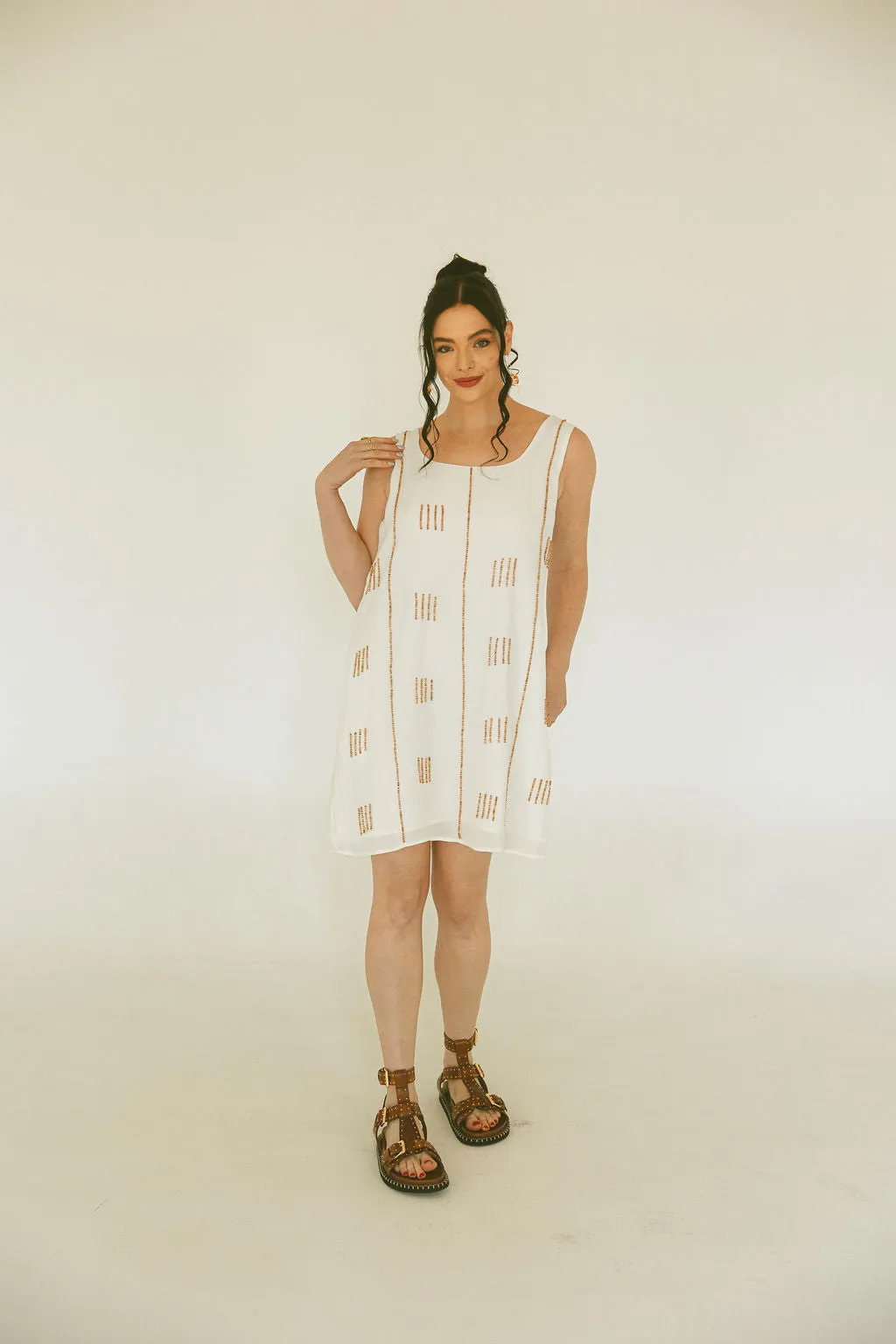 Wood Beaded Tank Mini Dress