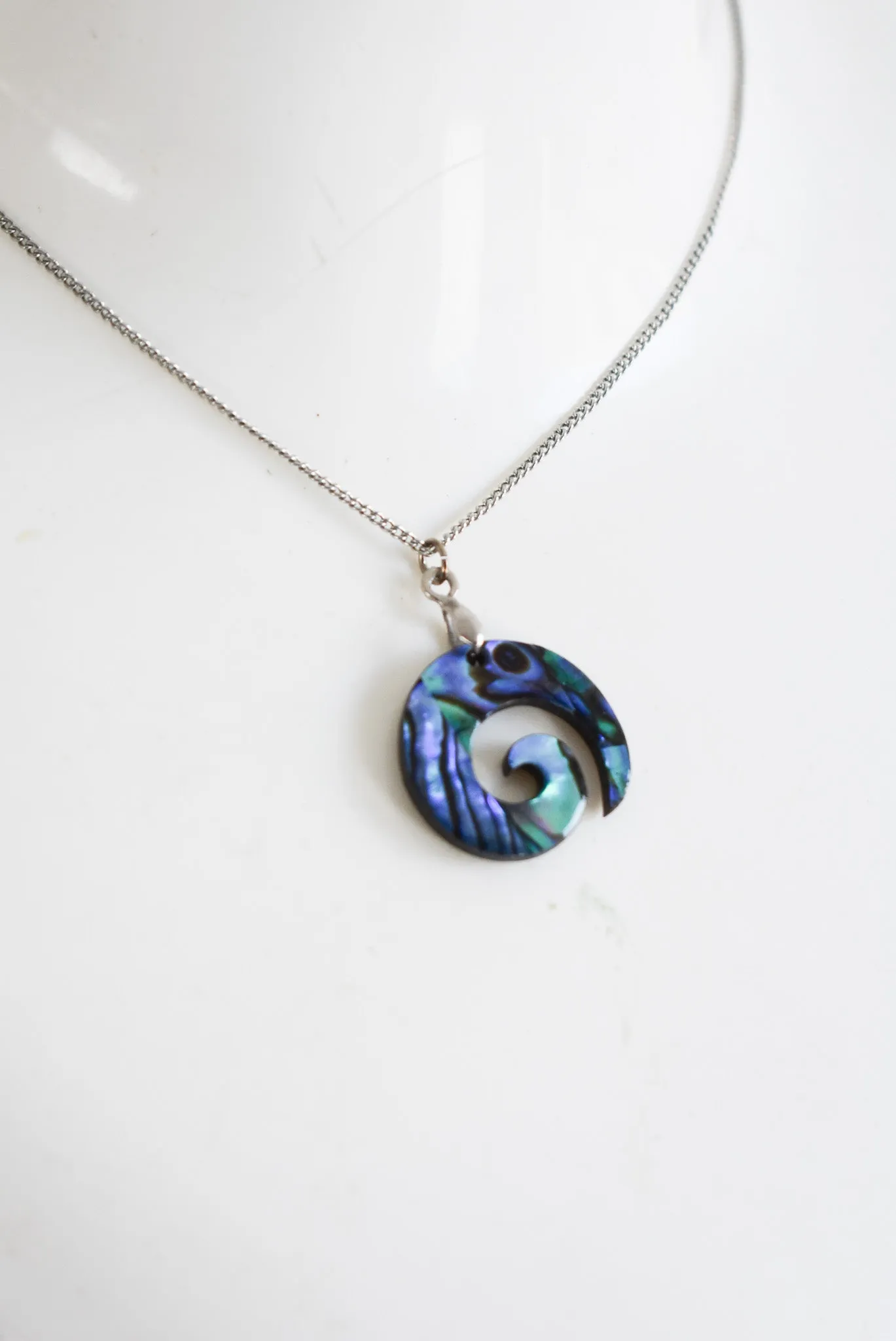 Wood   Paua Koru necklace