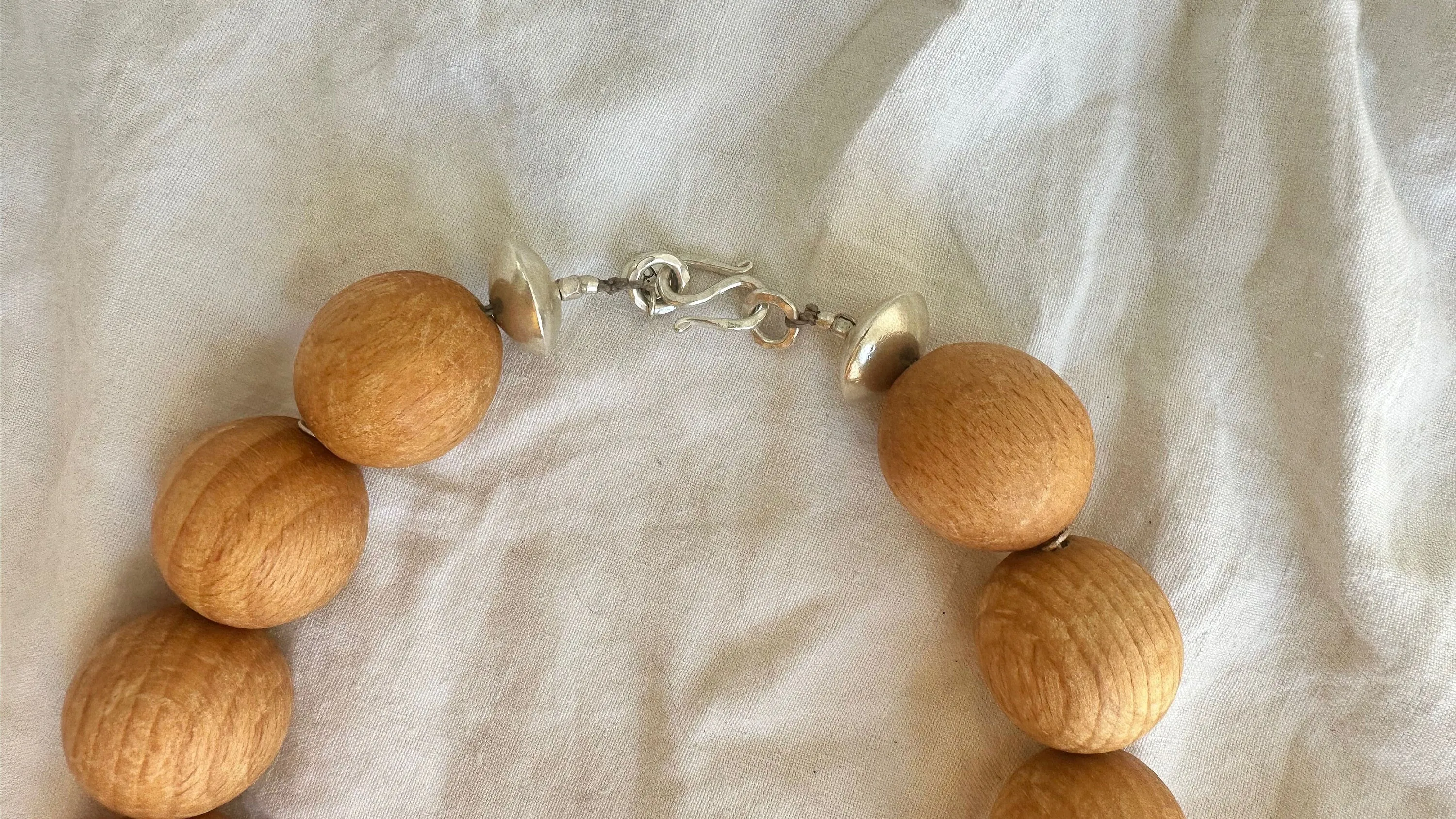 Wood, Pompom & Silver Necklace. Sterling Silver. 2015