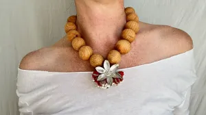 Wood, Pompom & Silver Necklace. Sterling Silver. 2015