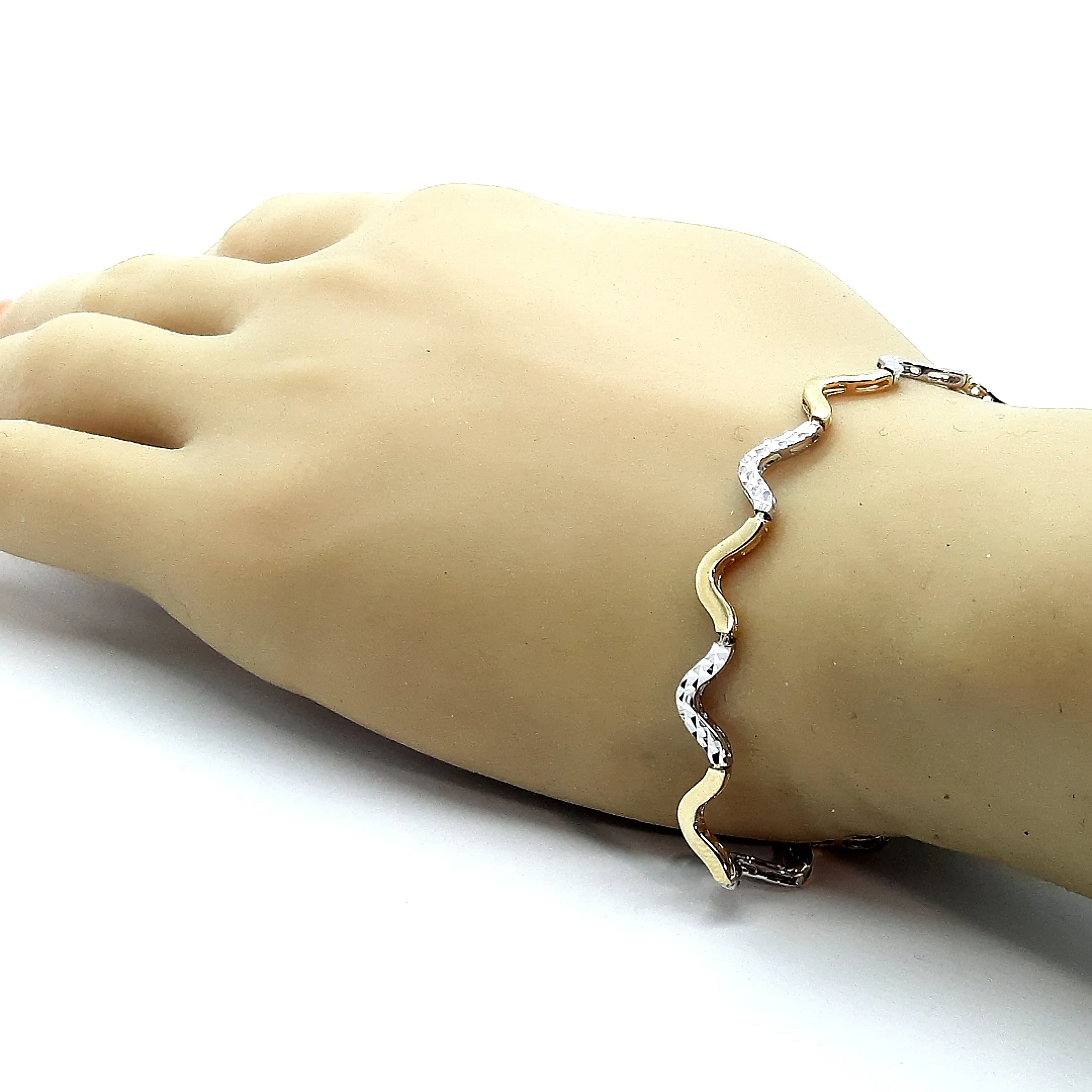 Yellow and White Gold Wave Link Bracelet