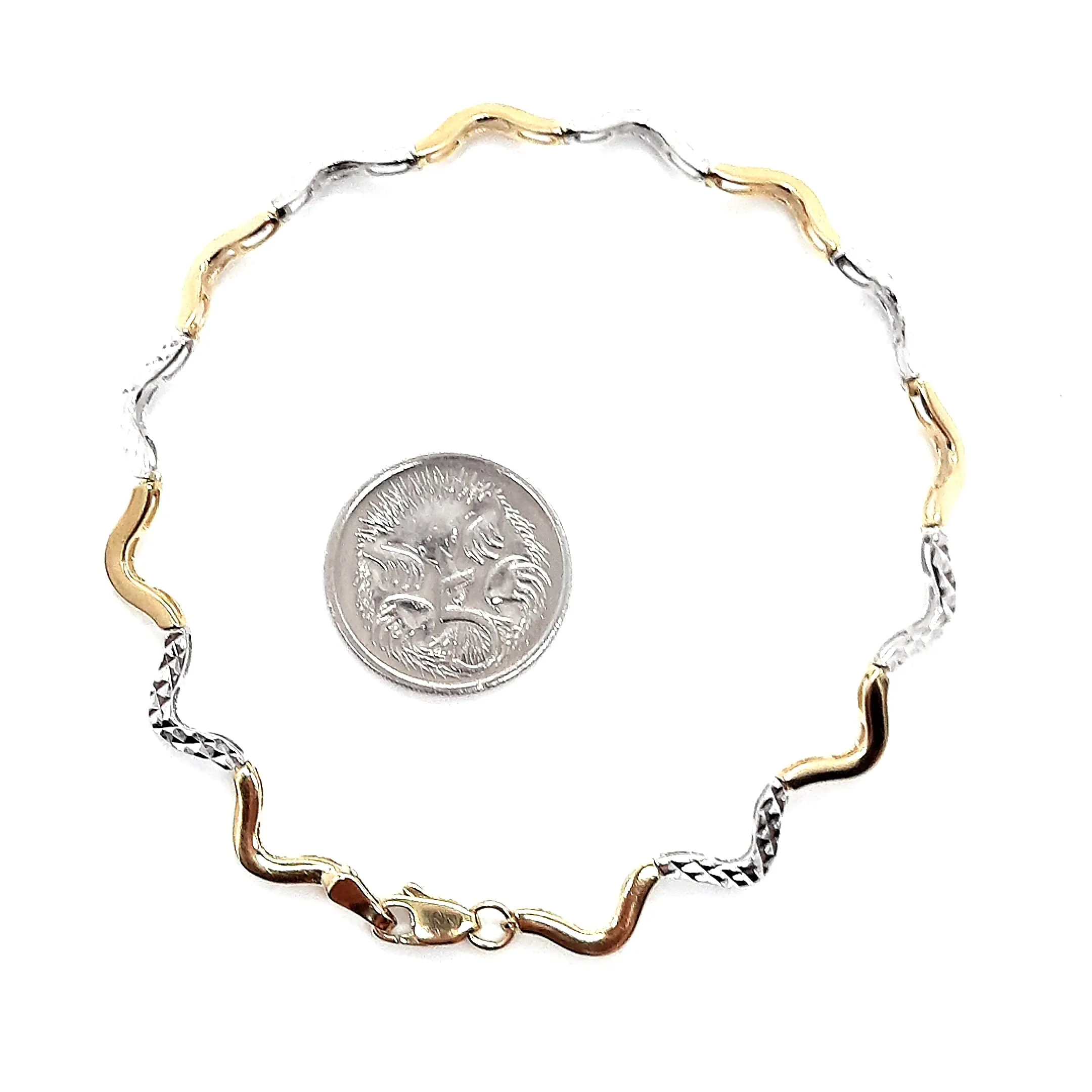 Yellow and White Gold Wave Link Bracelet