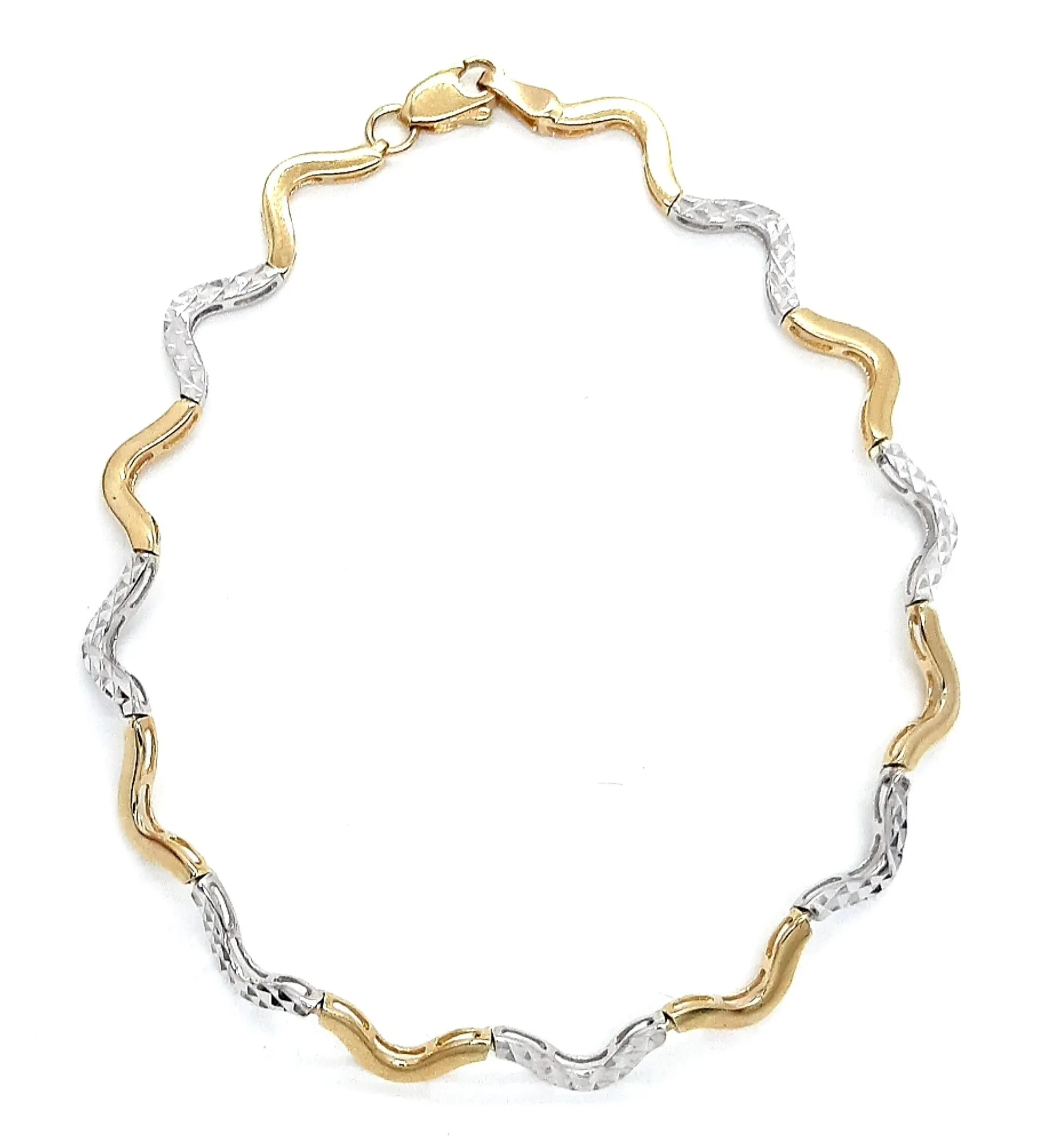 Yellow and White Gold Wave Link Bracelet