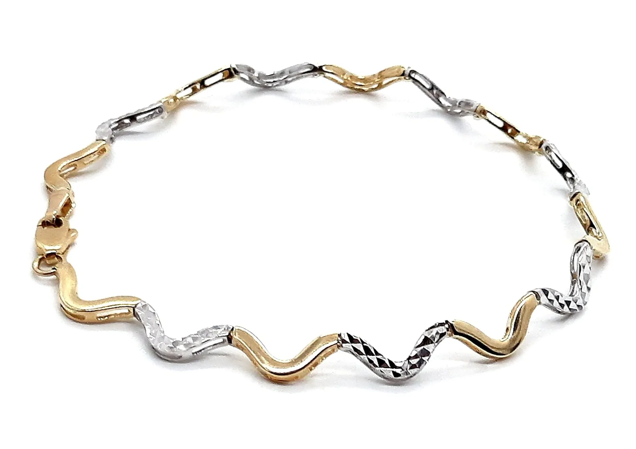 Yellow and White Gold Wave Link Bracelet