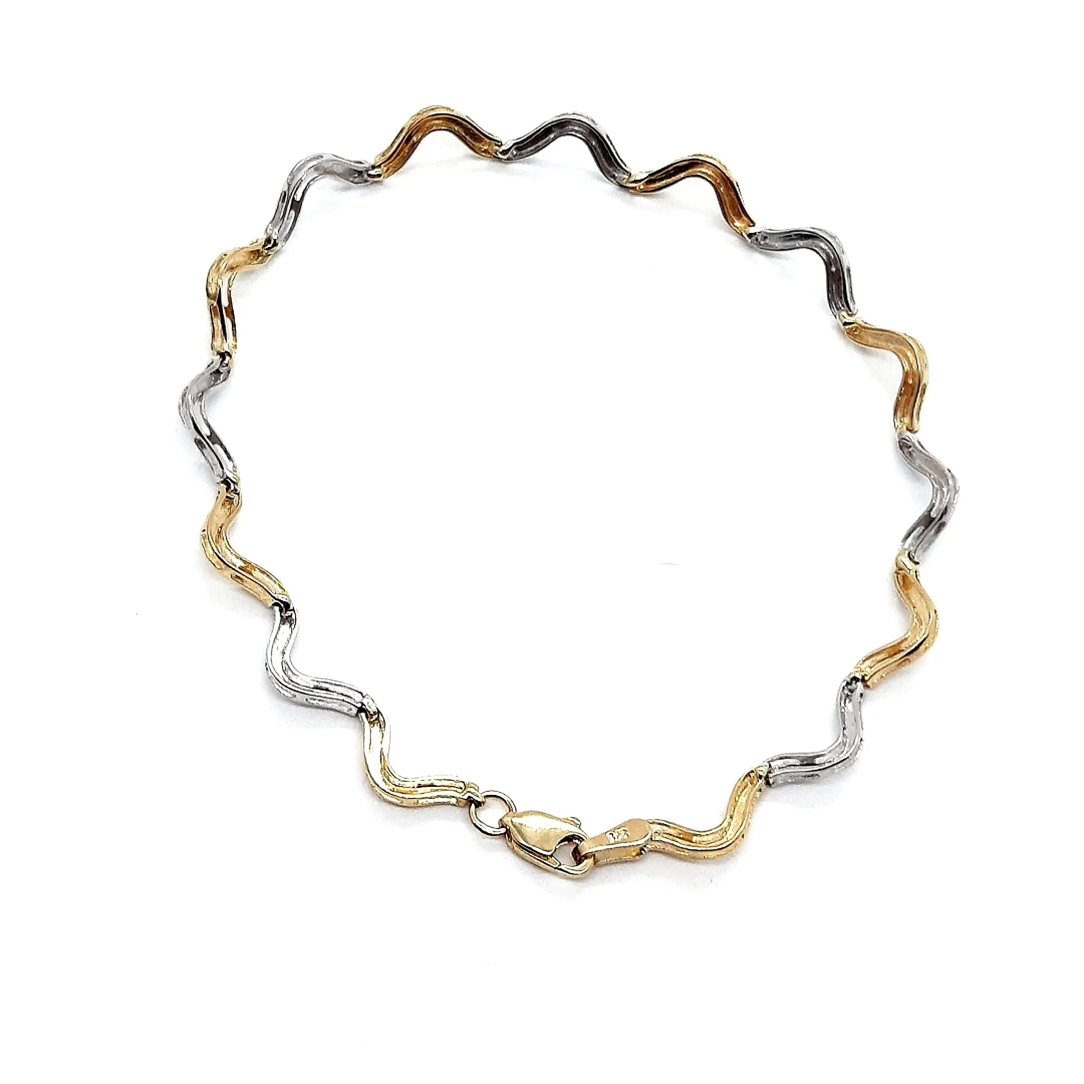 Yellow and White Gold Wave Link Bracelet