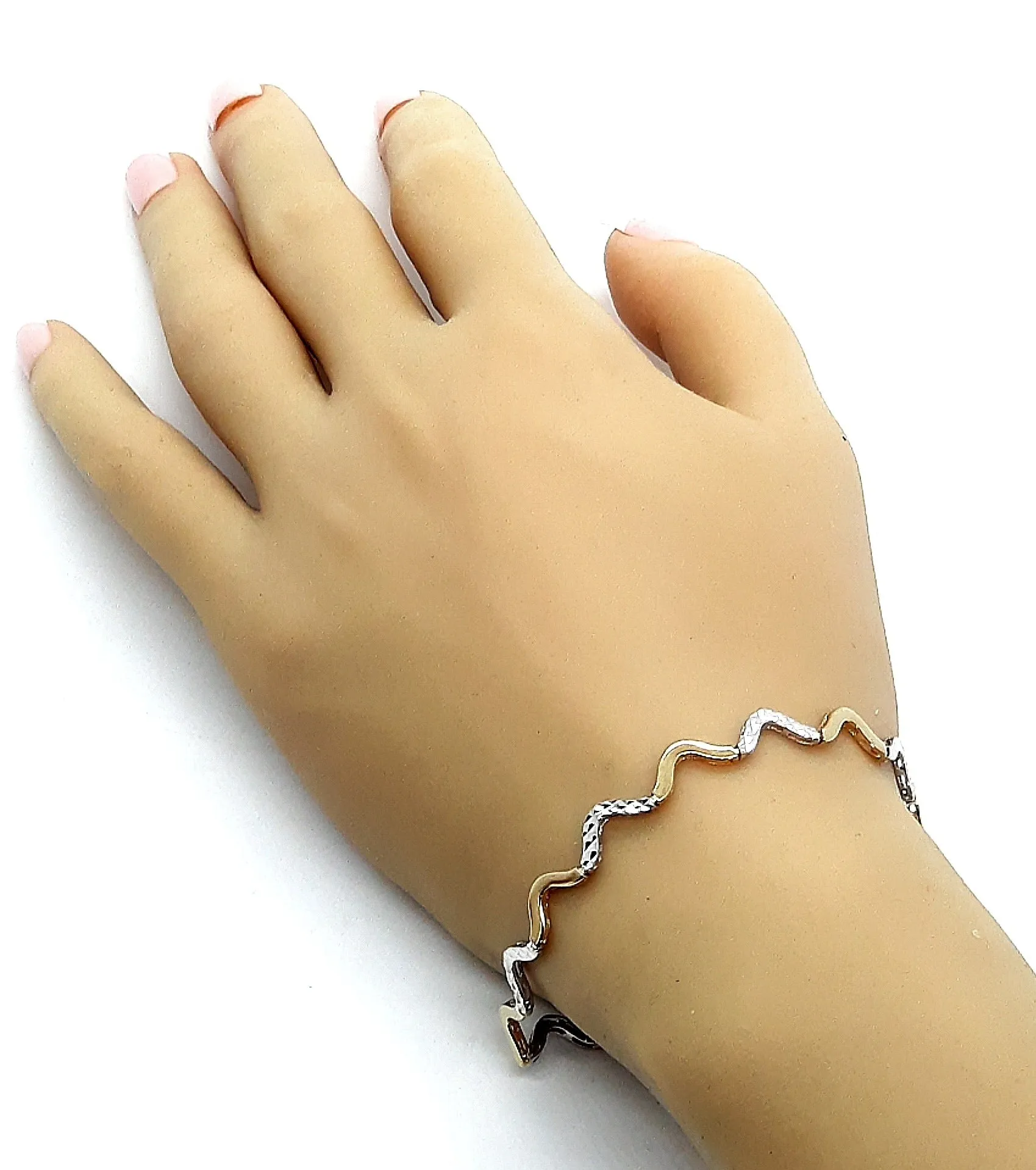 Yellow and White Gold Wave Link Bracelet